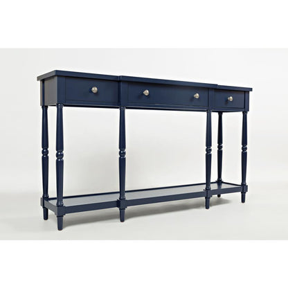 60-Inch Blue Sofa Table with Rubberwood and Veneer for Classic Living Room Décor