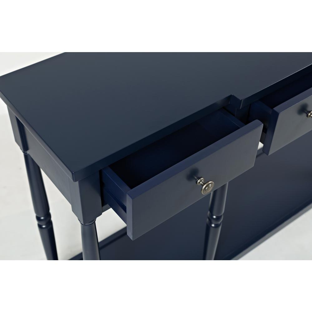 60-Inch Blue Sofa Table with Rubberwood and Veneer for Classic Living Room Décor