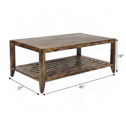 Modern Acacia Wood Coffee Table with Plywood Frame for Living Room, Light Brown