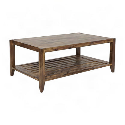 Modern Acacia Wood Coffee Table with Plywood Frame for Living Room, Light Brown