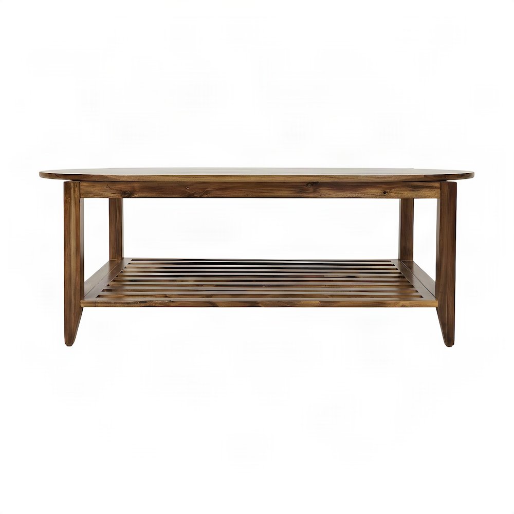 Modern Acacia Wood Coffee Table with Plywood Frame for Living Room, Light Brown