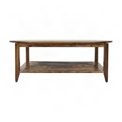 Modern Acacia Wood Coffee Table with Plywood Frame for Living Room, Light Brown