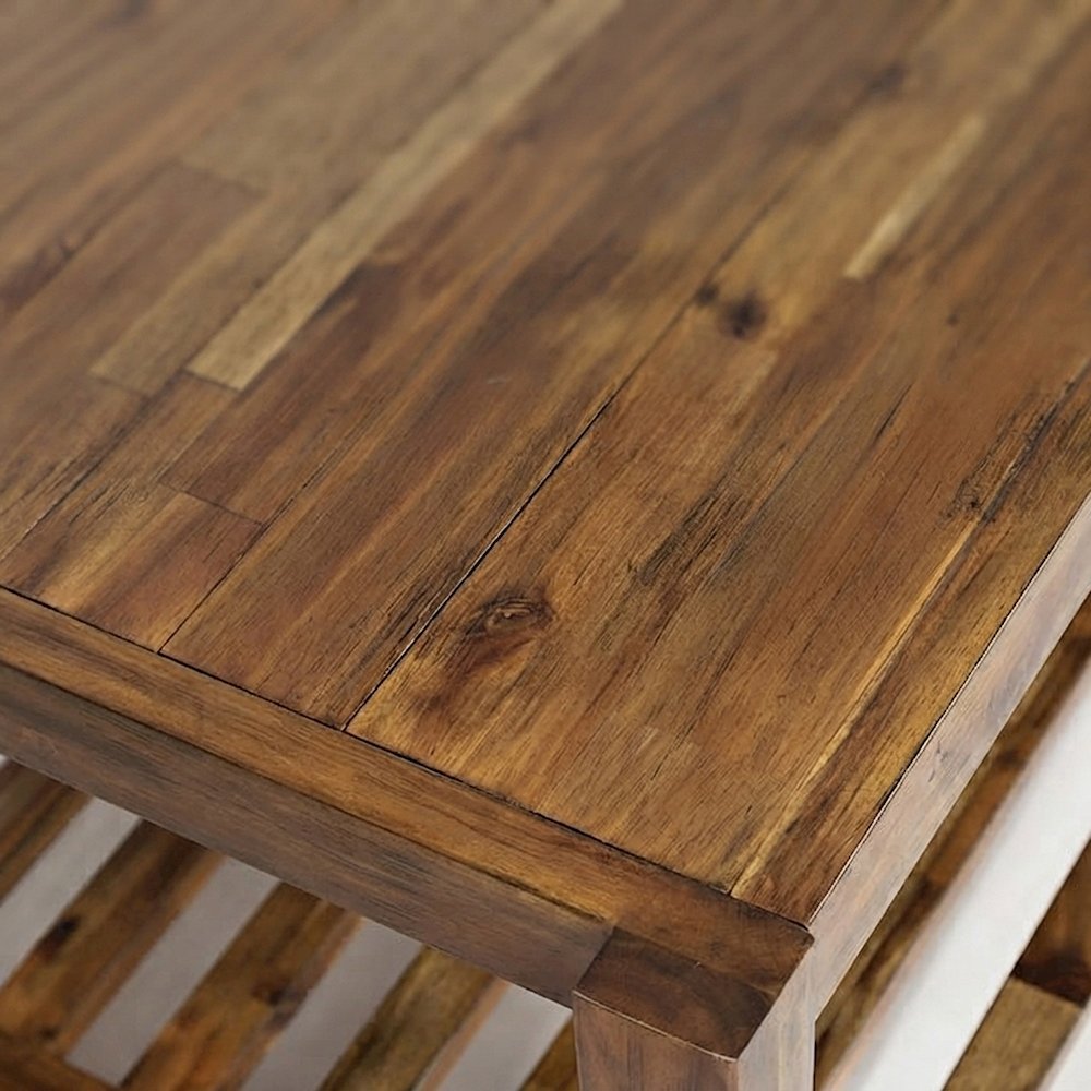 Modern Acacia Wood Coffee Table with Plywood Frame for Living Room, Light Brown