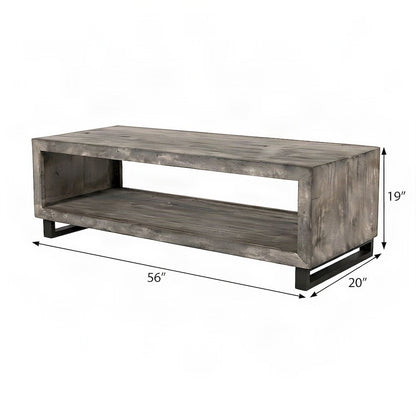Solid Wood Coffee Table with Iron Legs, Modern Rustic, Distressed Concrete Grey
