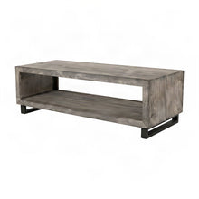 Solid Wood Coffee Table with Iron Legs, Modern Rustic, Distressed Concrete Grey