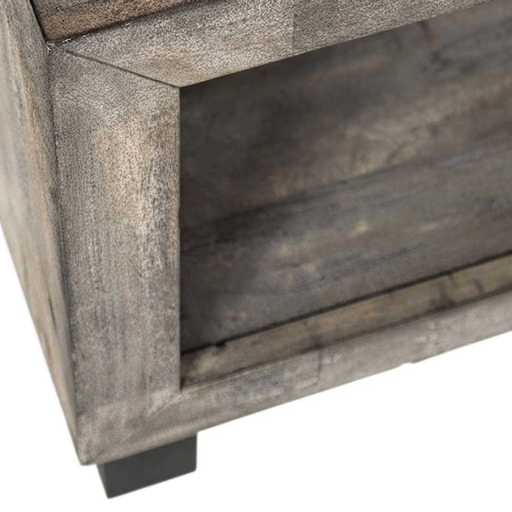 Solid Wood Coffee Table with Iron Legs, Modern Rustic, Distressed Concrete Grey