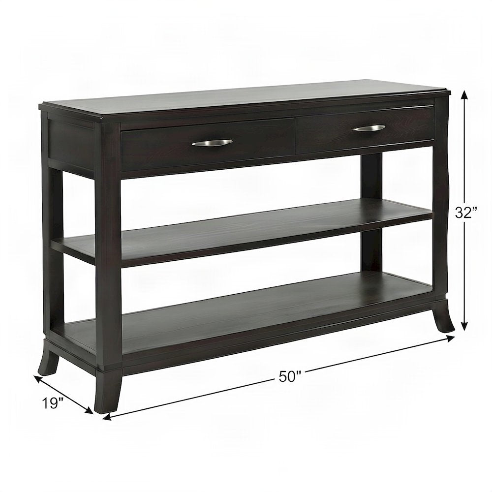Acacia Veneer Sofa Table and Console TV Stand with 2 Drawers, Merlot