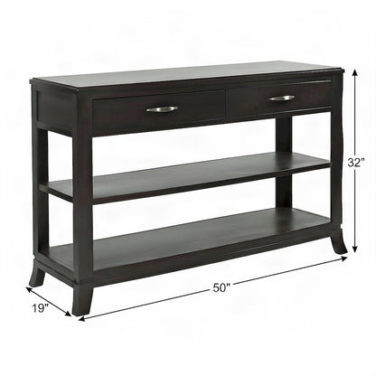 Acacia Veneer Sofa Table and Console TV Stand with 2 Drawers, Merlot