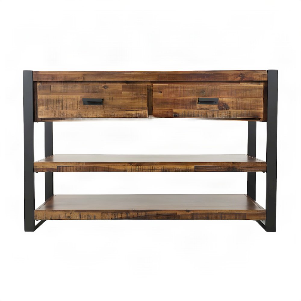Acacia Veneer Console Sofa Table with Drawers, Distressed Light Brown