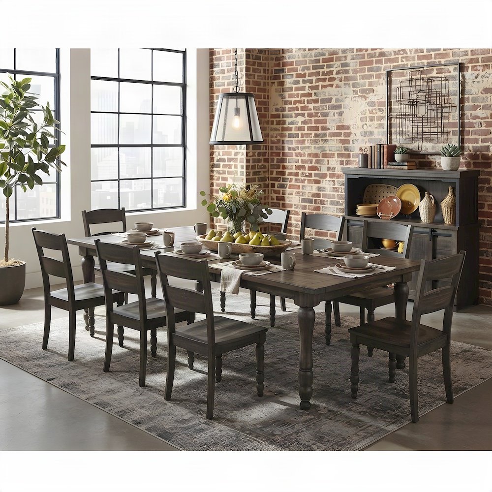 Pine Wood Extendable Dining Table with Distressed Rustic Finish, Barnwood Brown