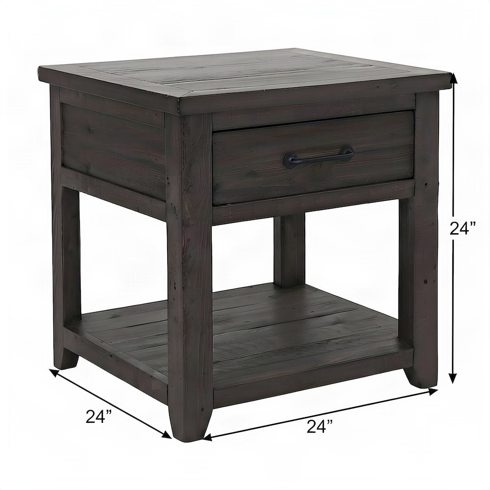 Pine Farmhouse End Table with Drawer Storage, Rustic Side Table, Barnwood Brown