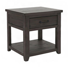 Pine Farmhouse End Table with Drawer Storage, Rustic Side Table, Barnwood Brown