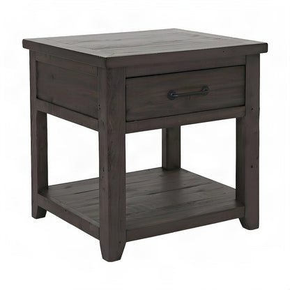 Pine Farmhouse End Table with Drawer Storage, Rustic Side Table, Barnwood Brown
