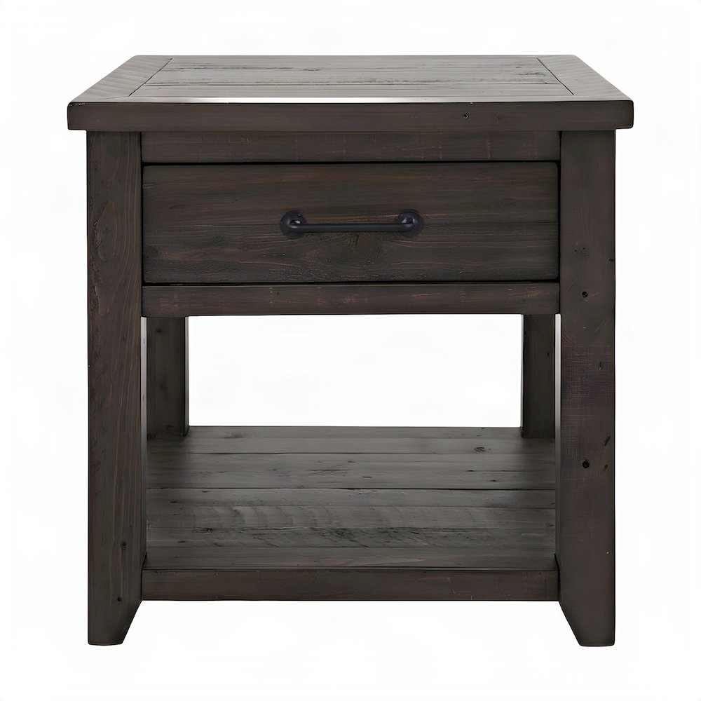 Pine Farmhouse End Table with Drawer Storage, Rustic Side Table, Barnwood Brown