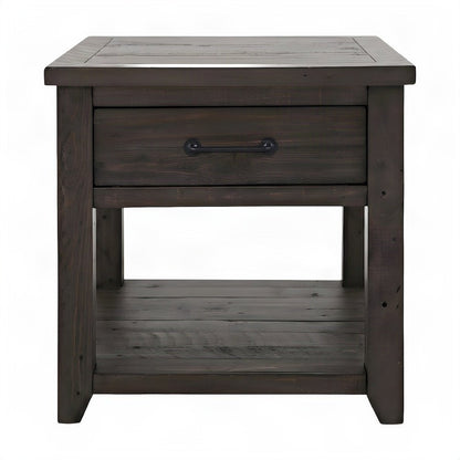 Pine Farmhouse End Table with Drawer Storage, Rustic Side Table, Barnwood Brown