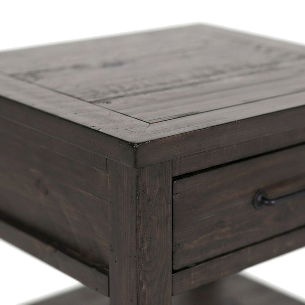 Pine Farmhouse End Table with Drawer Storage, Rustic Side Table, Barnwood Brown