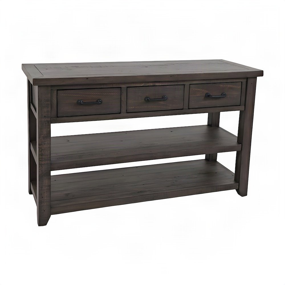 Pine Farmhouse Sofa Console Table with 3 Drawers for Entryway, Barnwood Brown