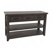 Pine Farmhouse Sofa Console Table with 3 Drawers for Entryway, Barnwood Brown