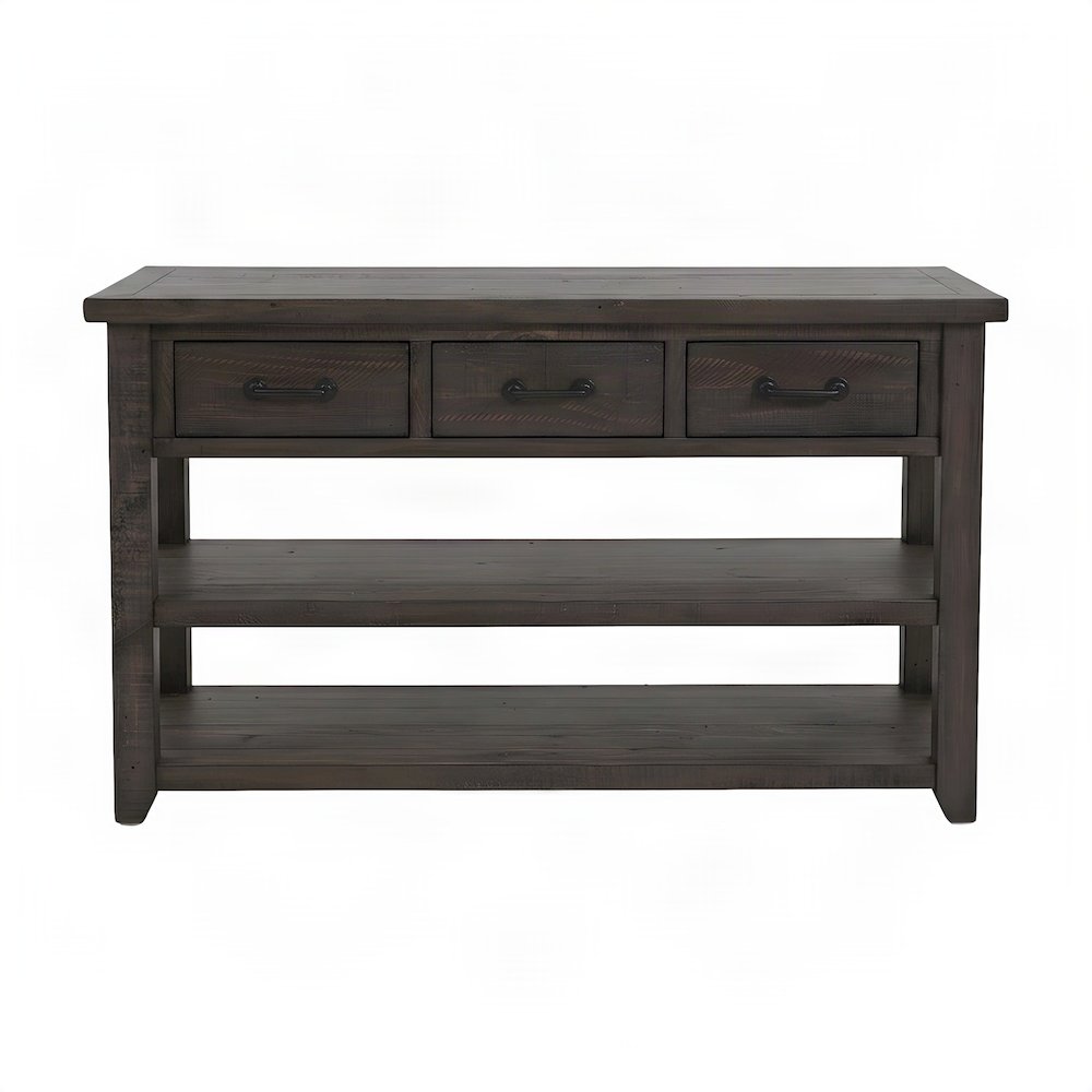 Pine Farmhouse Sofa Console Table with 3 Drawers for Entryway, Barnwood Brown