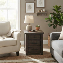 Pine Farmhouse Nightstand with USB Charging Station, 3-Drawer, Barnwood Brown