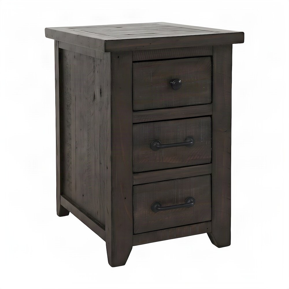 Pine Farmhouse Nightstand with USB Charging Station, 3-Drawer, Barnwood Brown
