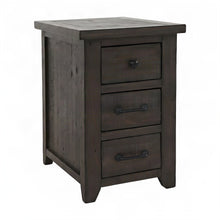 Pine Farmhouse Nightstand with USB Charging Station, 3-Drawer, Barnwood Brown