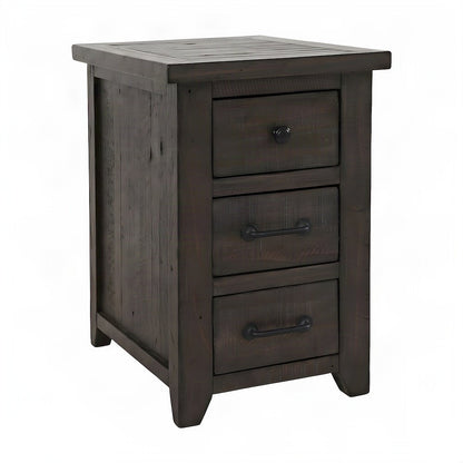 Pine Farmhouse Nightstand with USB Charging Station, 3-Drawer, Barnwood Brown