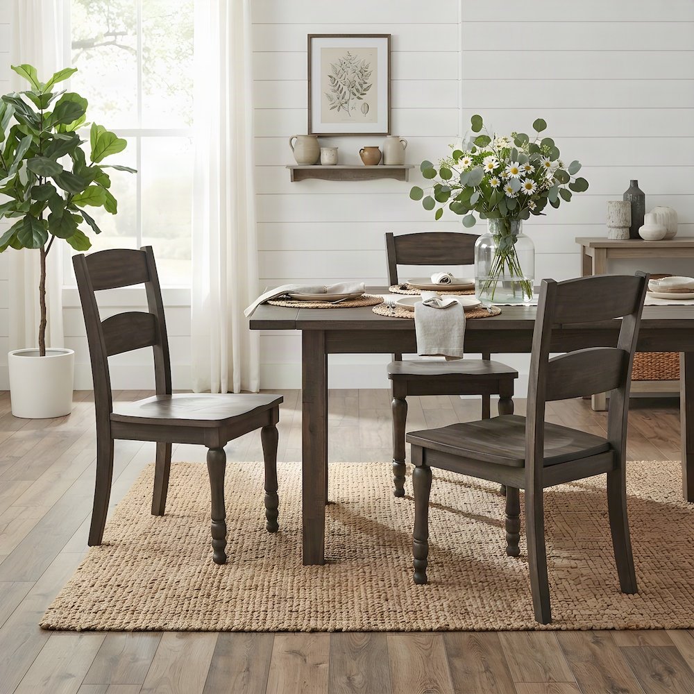 Pine Ladderback Farmhouse Dining Chairs, Distressed, Set of 2, Barnwood Brown