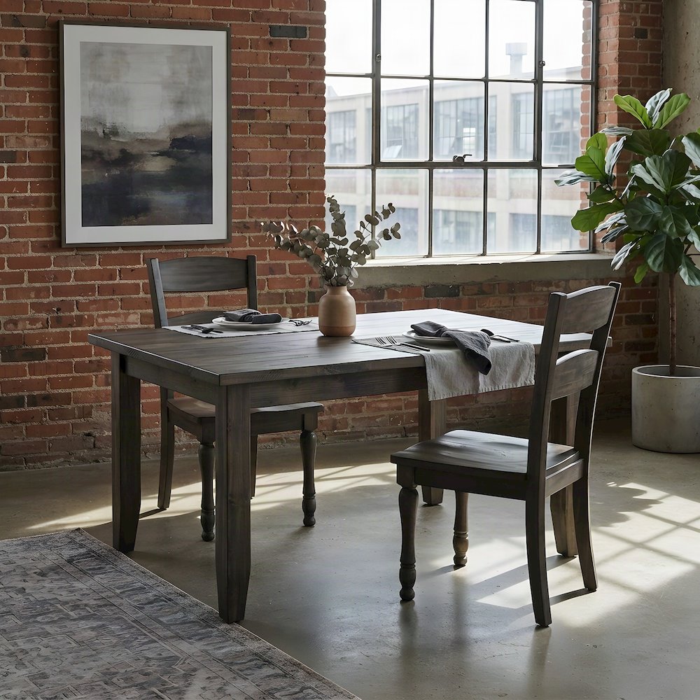 Pine Ladderback Farmhouse Dining Chairs, Distressed, Set of 2, Barnwood Brown