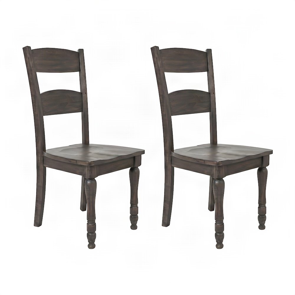 Pine Ladderback Farmhouse Dining Chairs, Distressed, Set of 2, Barnwood Brown