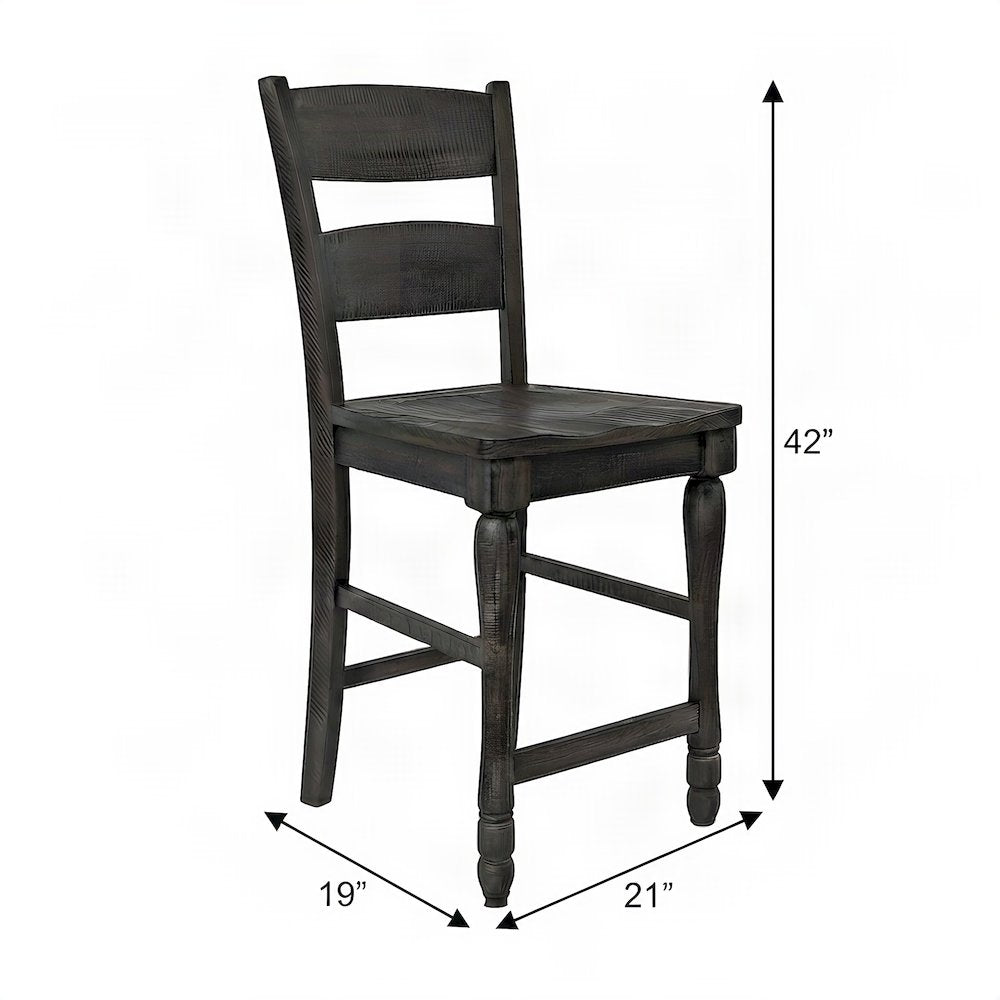 Distressed Pine Farmhouse Ladderback Counter Stools, Set of 2, Barnwood Brown
