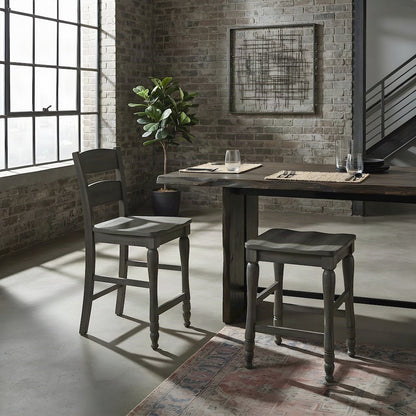 Distressed Pine Farmhouse Ladderback Counter Stools, Set of 2, Barnwood Brown
