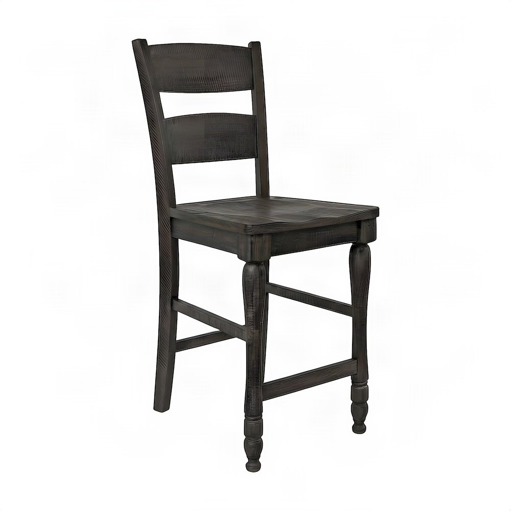 Distressed Pine Farmhouse Ladderback Counter Stools, Set of 2, Barnwood Brown