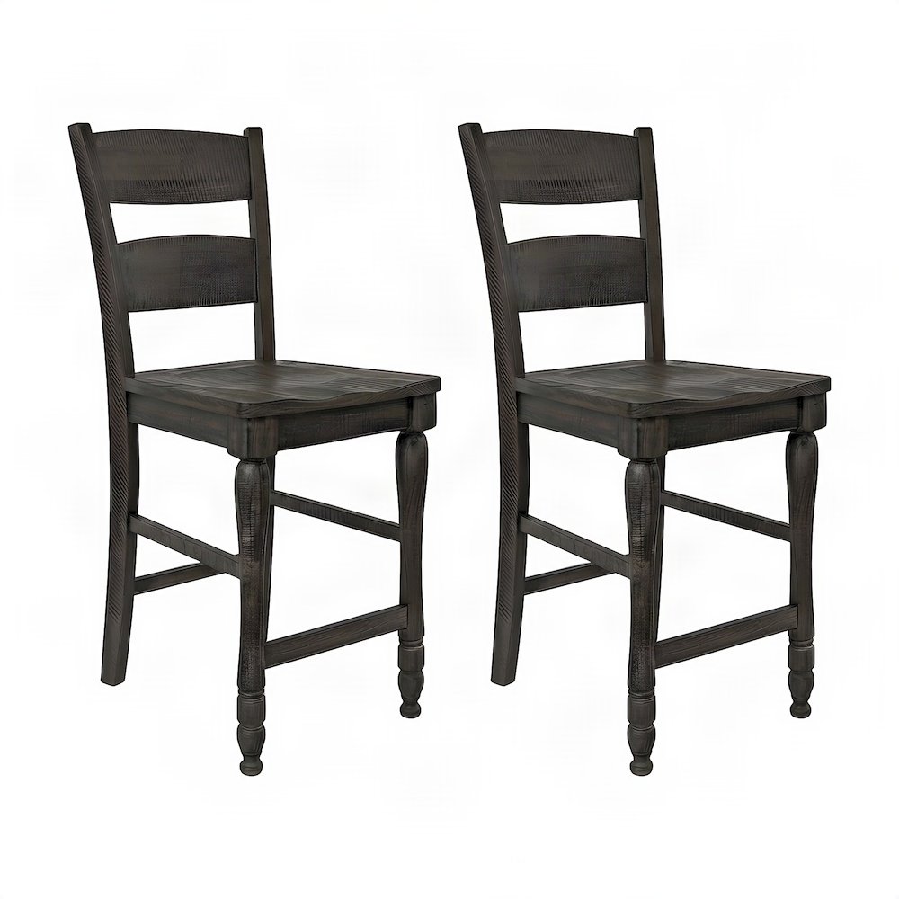 Distressed Pine Farmhouse Ladderback Counter Stools, Set of 2, Barnwood Brown
