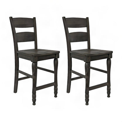 Distressed Pine Farmhouse Ladderback Counter Stools, Set of 2, Barnwood Brown