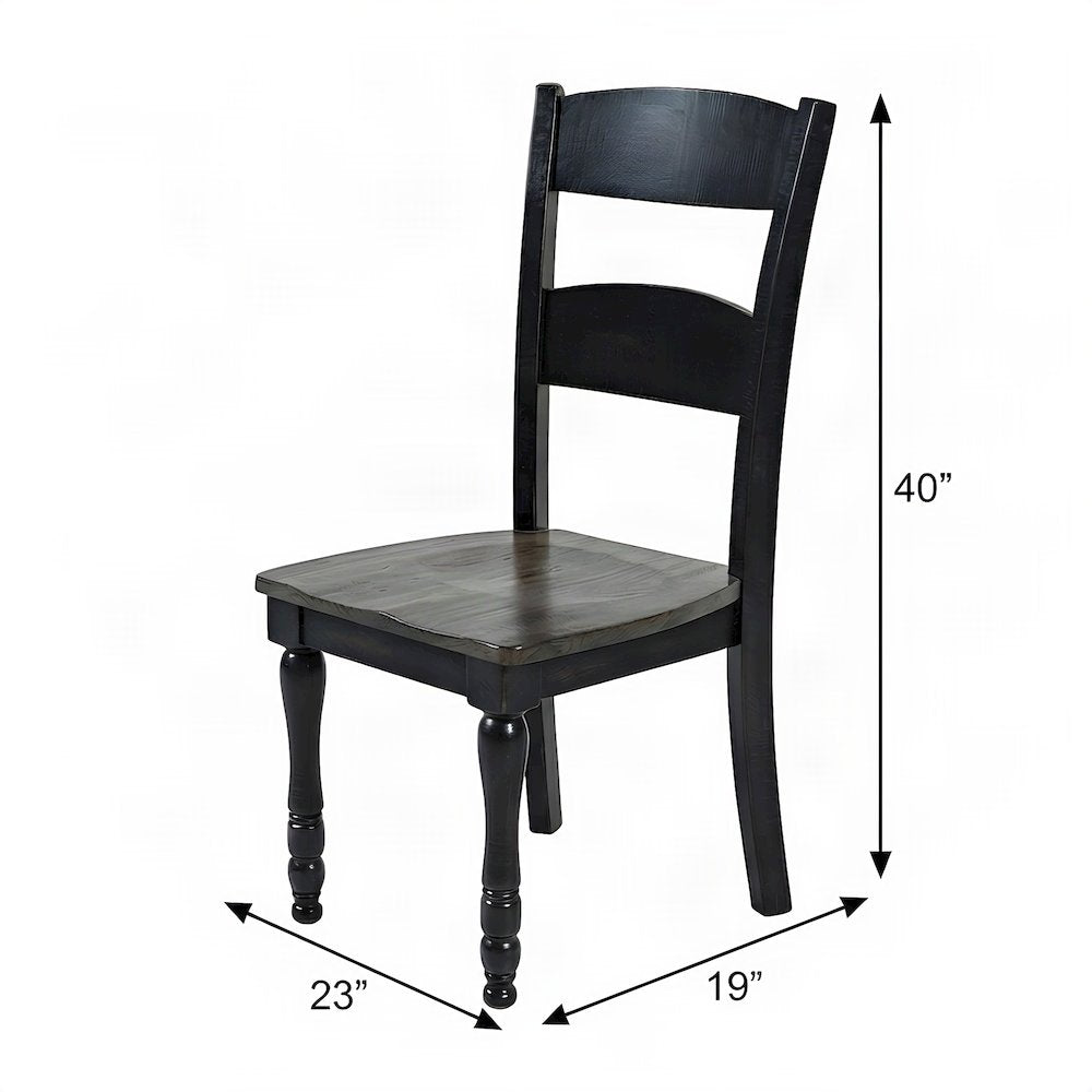 Pine Ladderback Farmhouse Dining Chairs, Distressed, Set of 2, Vintage Black
