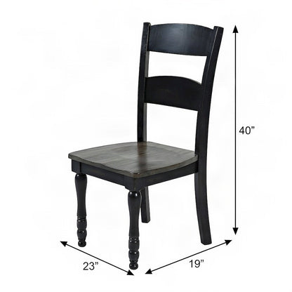 Pine Ladderback Farmhouse Dining Chairs, Distressed, Set of 2, Vintage Black
