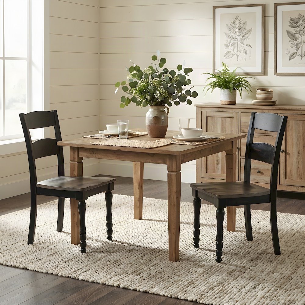 Pine Ladderback Farmhouse Dining Chairs, Distressed, Set of 2, Vintage Black