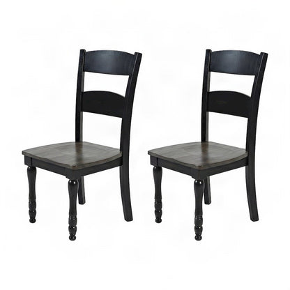 Pine Ladderback Farmhouse Dining Chairs, Distressed, Set of 2, Vintage Black