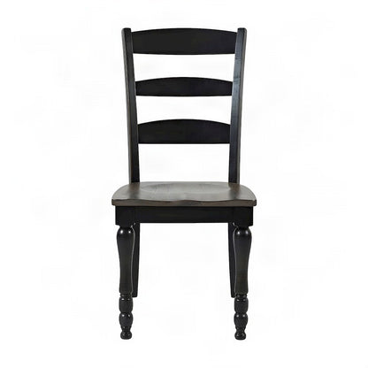 Pine Ladderback Farmhouse Dining Chairs, Distressed, Set of 2, Vintage Black