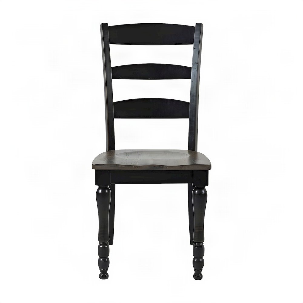 Pine Ladderback Farmhouse Dining Chairs, Distressed, Set of 2, Vintage Black