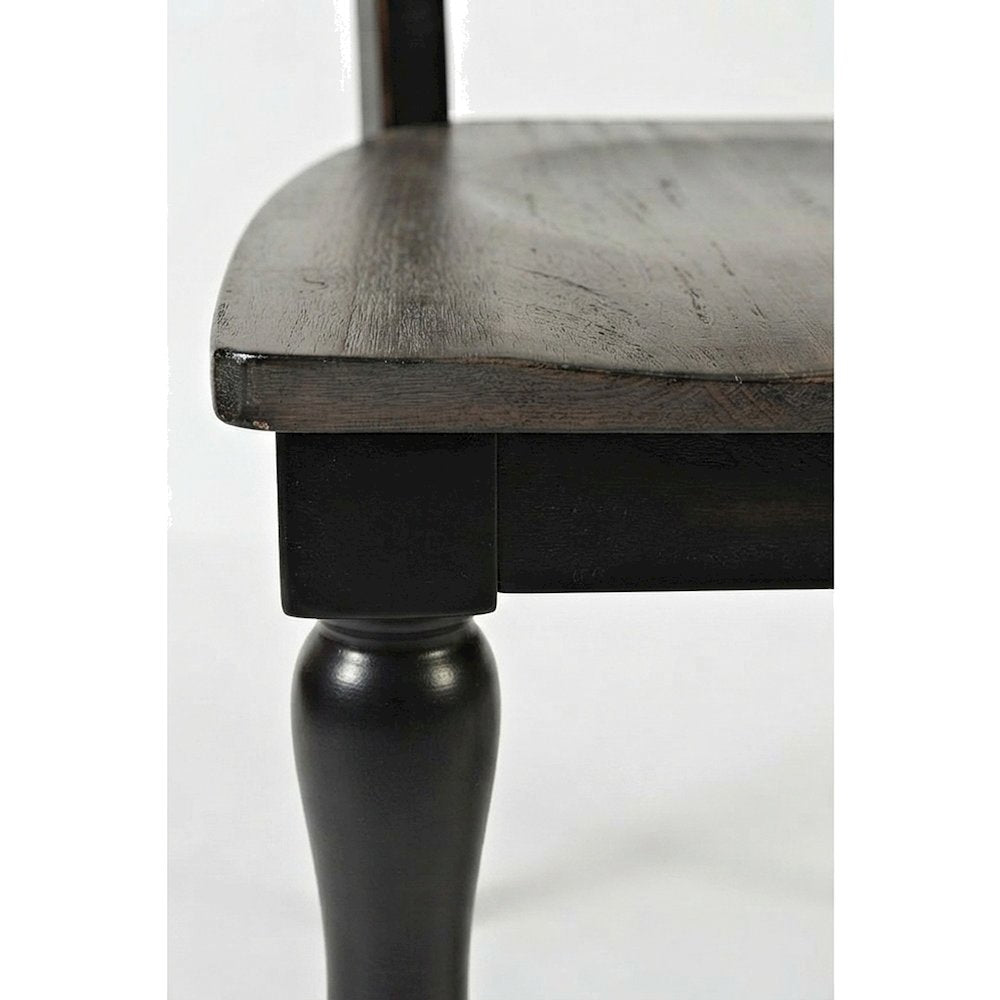 Pine Ladderback Farmhouse Dining Chairs, Distressed, Set of 2, Vintage Black