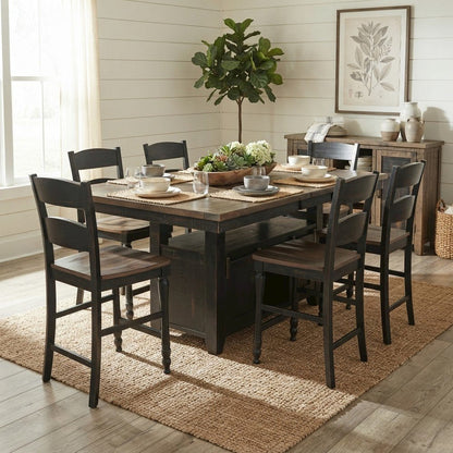 Pine Farmhouse Counter Height Dining Table and Chairs 7 Piece Set, Vintage Black
