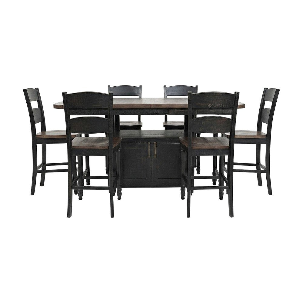 Pine Farmhouse Counter Height Dining Table and Chairs 7 Piece Set, Vintage Black