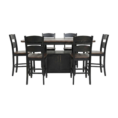 Pine Farmhouse Counter Height Dining Table and Chairs 7 Piece Set, Vintage Black