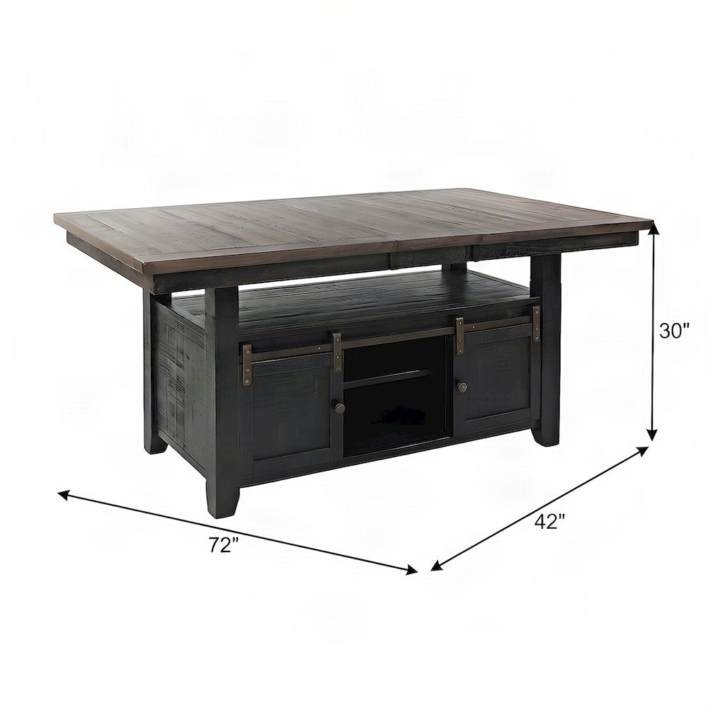 Pine Farmhouse Dining Table, Adjustable Height, Distressed, Vintage Black