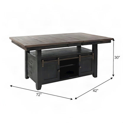 Pine Farmhouse Dining Table, Adjustable Height, Distressed, Vintage Black
