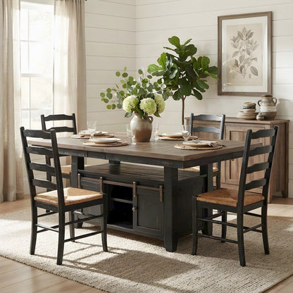 Pine Farmhouse Dining Table, Adjustable Height, Distressed, Vintage Black