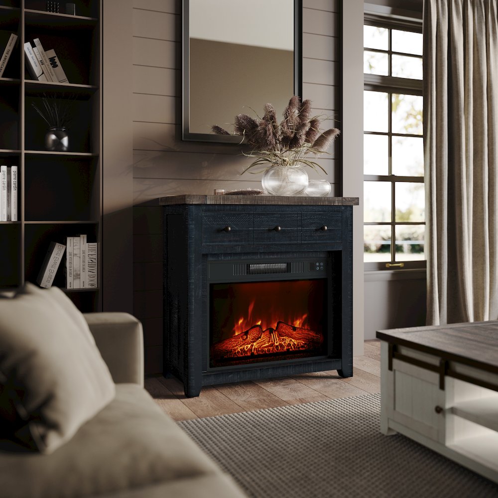 Solid Wood Rustic 32" Farmhouse Electric Fireplace Console TV Stand