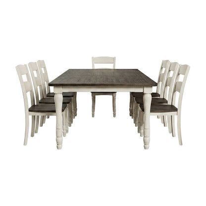 Distressed Pine Dining Table Set with Chairs 9 Piece Set, Vintage White